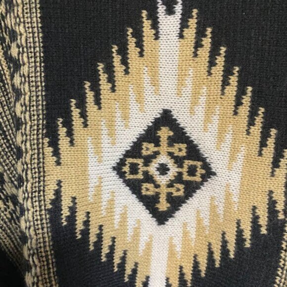 Dreamers Black Tan White Aztec Print Women's Open Cardigan Sweater M - Picture 9 of 11